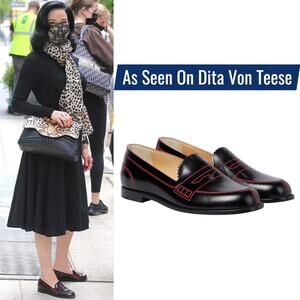 Christian Louboutin Mocalaureat Calf Leather Loafer Black Red Size 36